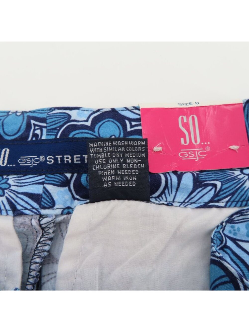 SO Juniors 0 Blue Flower Floral Stretch Crop Pants Cotton Blend Y2K 2000s NEW - Picture 9 of 11